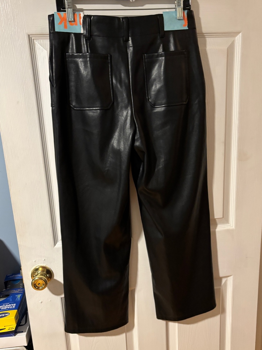 Avec Les Filles Black Faux Leather Wide Leg Cropped Pants w/Front Pockets S - Picture 3 of 10